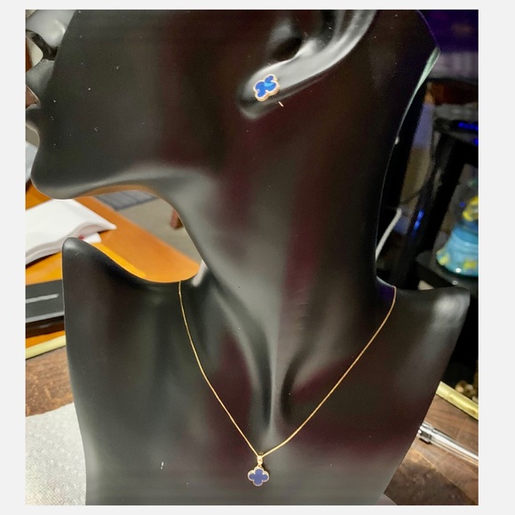 18k Solid Gold Clover 2-1 set - Blue - Picture 1 of 7